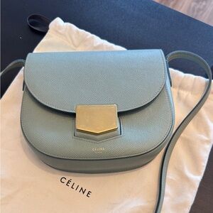 Authentic Celine Pebbled Leather Crossbody Bag with Gold Hardware
